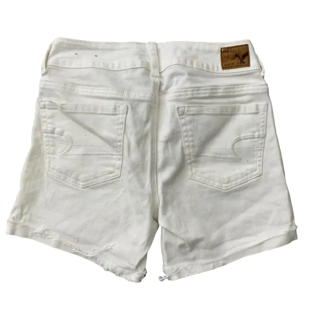 White Denim Jean Shorts American Eagle Stretch Size 0 - Picture 2 of 5